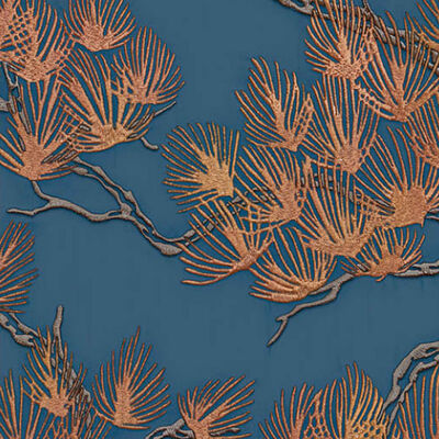 DUTCH WALLCOVERINGS Wallpaper Pine Tree Gold and Blue