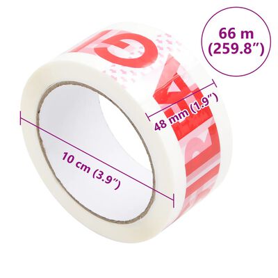 vidaXL Packaging Tape 36 pcs FRAGILE Printed White 48 mm x 66 m