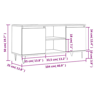 vidaXL TV Cabinet Smoked Oak 104x35x50 cm Engineered Wood