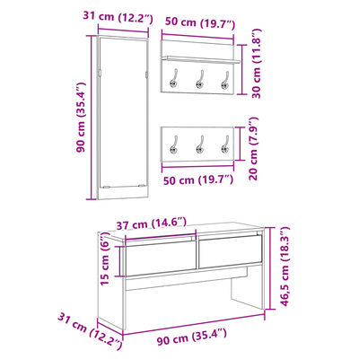 vidaXL 4 Piece Hallway Furniture Set Black Engineered Wood