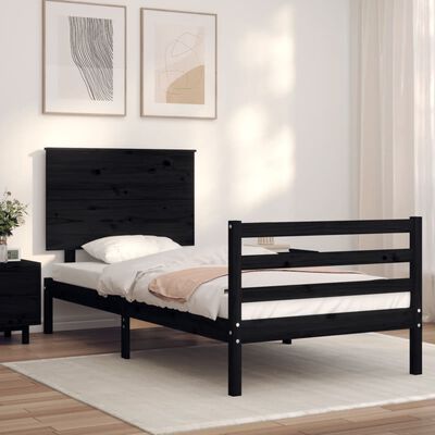 vidaXL Bed Frame without Mattress Black 100x200 cm Solid Wood