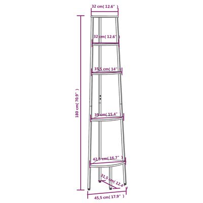 vidaXL 5-Tier Corner Shelf Black 45.5x31.5x180 cm