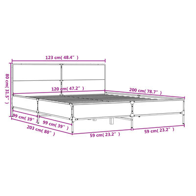 vidaXL Bed Frame without Mattress Brown Oak 120x200 cm