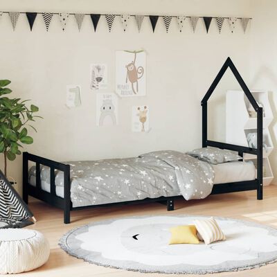 vidaXL Kids Bed Frame Black 90x200 cm Solid Wood Pine