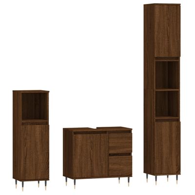 vidaXL 3 Piece Bathroom Furniture Set Brown Oak Engineered Wood