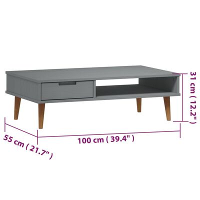 vidaXL Coffee Table MOLDE Grey 100x55x31 cm Solid Wood Pine