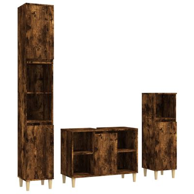 vidaXL 3 Piece Bathroom Furniture Set Smoked Oak Engineered Wood