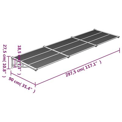 vidaXL Door Canopy Grey and Transparent 297.5x90 cm Polycarbonate