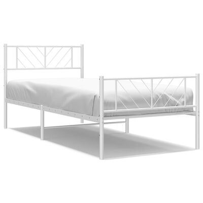 vidaXL Metal Bed Frame without Mattress with Footboard White 75x190 cm Small Single