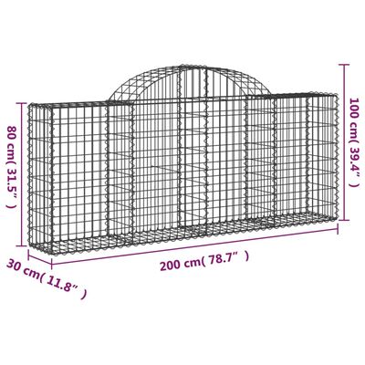 vidaXL Arched Gabion Baskets 50 pcs 200x30x80/100 cm Galvanised Iron