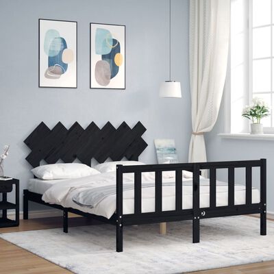 vidaXL Bed Frame with Headboard Black 140x190 cm Solid Wood