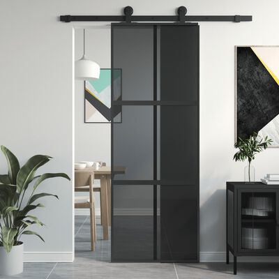 vidaXL Sliding Door Black 76x205 cm Tempered Glass and Aluminium