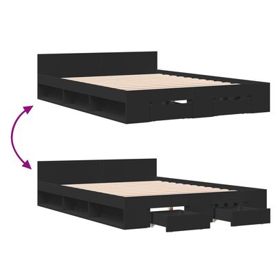 vidaXL Bed Frame with Drawers without Mattress Black 135x190 cm Double