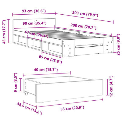 vidaXL Bed Frame with Drawer without Mattress Sonoma Oak 90x200 cm