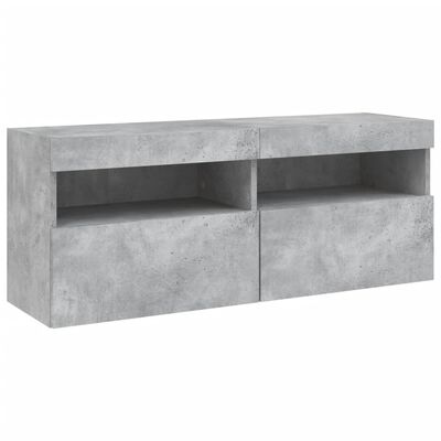 vidaXL TV Wall Cabinet with LED Lights Concrete Grey 100x30x40 cm