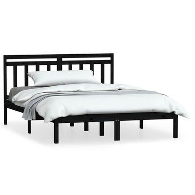 vidaXL Bed Frame without Mattress Black King Size Solid Wood