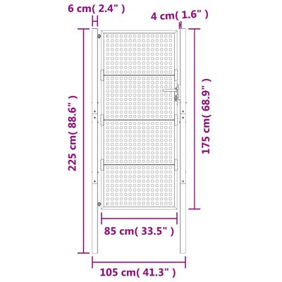 vidaXL Garden Gate Anthracite 105x225 cm Steel