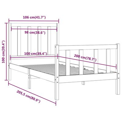 vidaXL Bed Frame without Mattress Black 100x200 cm Solid Wood