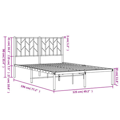 vidaXL Metal Bed Frame without Mattress with Headboard Black 120x190 cm Small Double