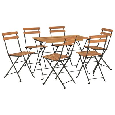 vidaXL 7 Piece Folding Bistro Set Solid Wood Acacia and Steel