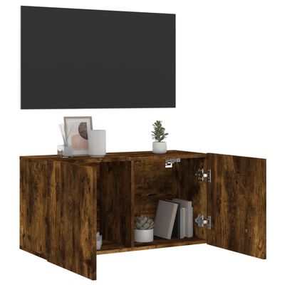 vidaXL TV Cabinet Wall-mounted Smoked Oak 80x30x41 cm