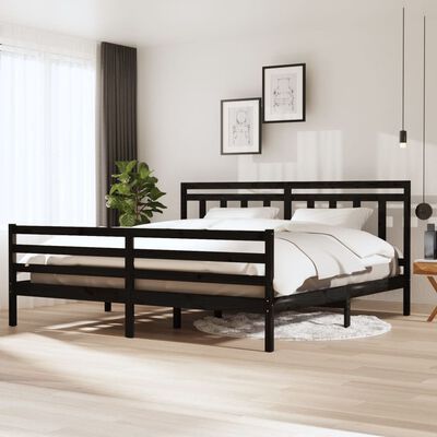 vidaXL Bed Frame without Mattress Black Solid Wood 200x200 cm (810454+814118)