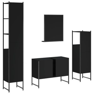 vidaXL 4 Piece Bathroom Cabinet Set Black Engineered Wood