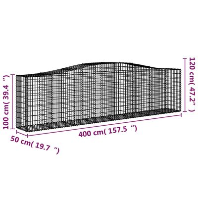 vidaXL Arched Gabion Baskets 6 pcs 400x50x100/120 cm Galvanised Iron