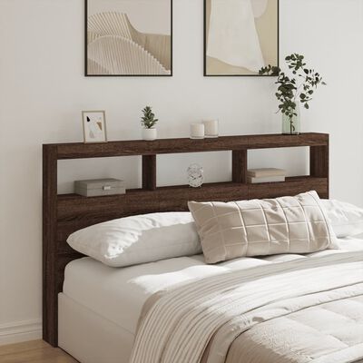 vidaXL Headboard Cabinet with LED Brown Oak 180x17x102 cm