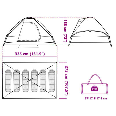 vidaXL Family Tent Dome 6-Person Green Waterproof