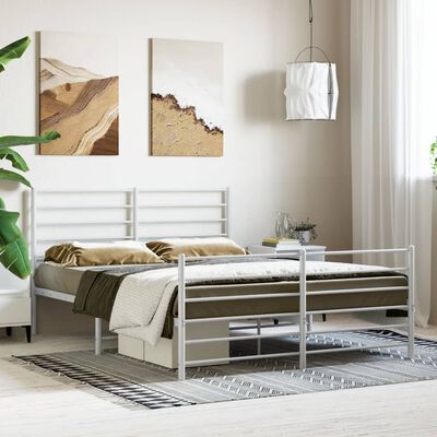 vidaXL Metal Bed Frame without Mattress with Footboard White 135x190 cm Double