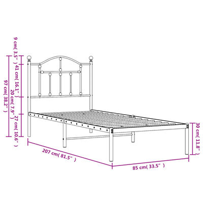 vidaXL Metal Bed Frame without Mattress with Headboard White 80x200 cm