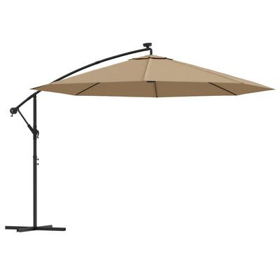 vidaXL Cantilever Garden Parasol with LED Lights and Metal Pole 350 cm Taupe