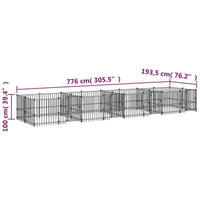 vidaXL Outdoor Dog Kennel Steel 15.02 m²