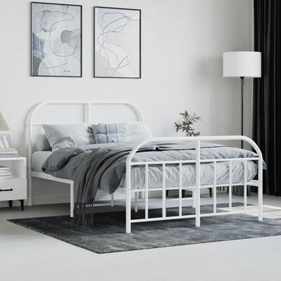 vidaXL Metal Bed Frame without Mattress with Footboard White 120x190 cm Small Double