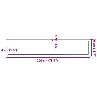 vidaXL Bathroom Countertop Dark Brown 200x40x(2-4) cm Treated Solid Wood