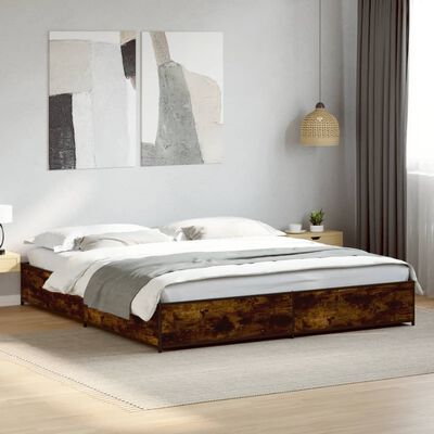 vidaXL Bed Frame without Mattress Smoked Oak 200x200 cm