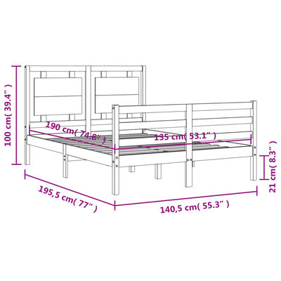 vidaXL Bed Frame without Mattress White Double Solid Wood