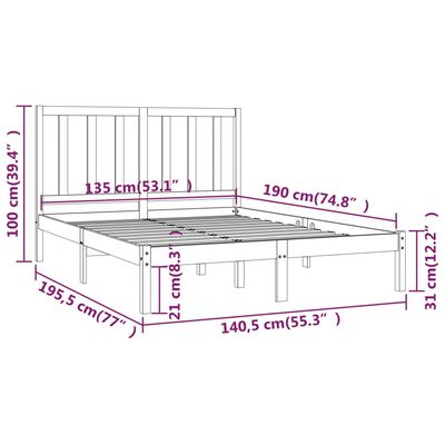 vidaXL Bed Frame without Mattress Solid Wood Pine 135x190 cm Double