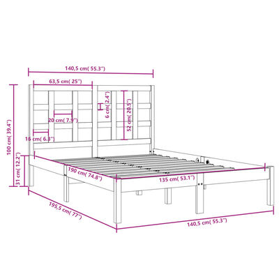 vidaXL Bed Frame without Mattress Black 135x190 cm Double Solid Wood