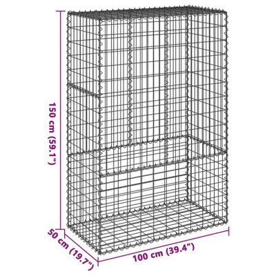 vidaXL Gabion Basket with Cover 100x50x150 cm Galvanised Iron