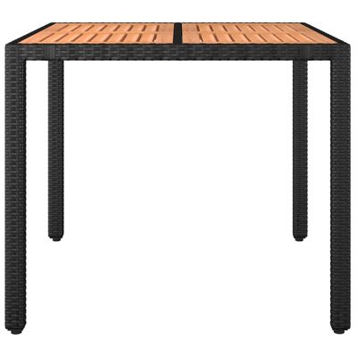 vidaXL Garden Table with Wooden Top Black Poly Rattan&Solid Wood Acacia