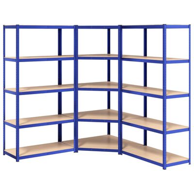 vidaXL 5-Layer Shelves 3 pcs Blue Steel&Engineered Wood