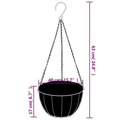 vidaXL Hanging Planters 4 pcs with Coco Liners Black Ø 40x63 cm Steel