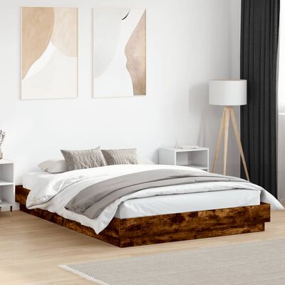 vidaXL Bed Frame with LED without Mattress Smoked Oak 150x200 cm King Size