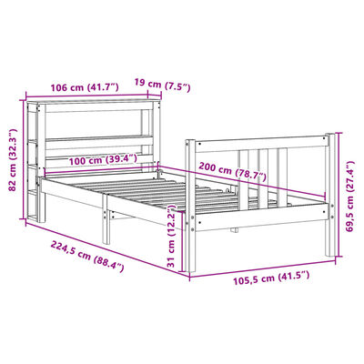 vidaXL Bed Frame with Headboard without Mattress White 100x200 cm