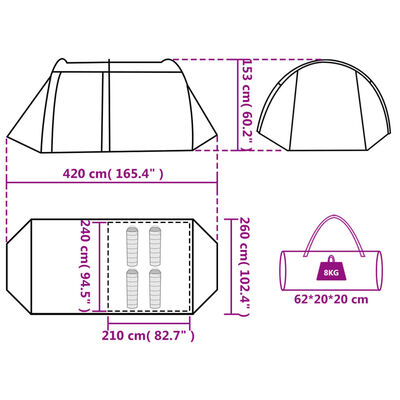 vidaXL Camping Tent Tunnel 4-Person Grey and Orange Waterproof