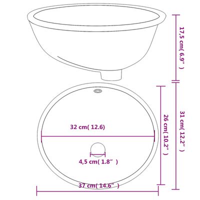 vidaXL Bathroom Sink White 37x31x17.5 cm Oval Ceramic