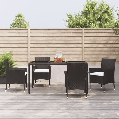 vidaXL 5 Piece Garden Dining Set with Cushions Black Poly Rattan