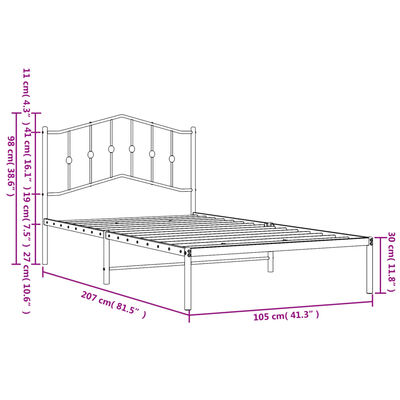 vidaXL Metal Bed Frame without Mattress with Headboard White 100x200 cm